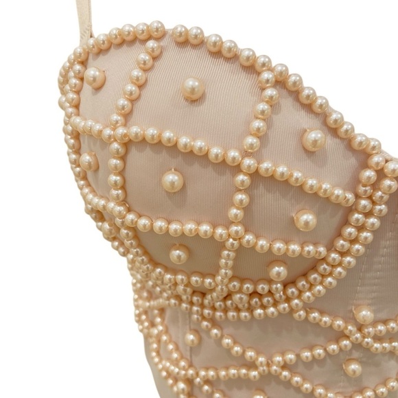 Pearl encrusted corset bustier blush nude like new size medium - Picture 4 of 9